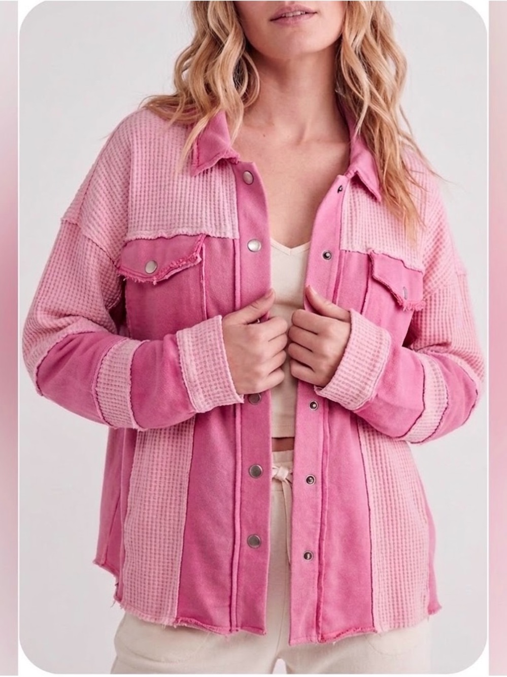 POL Long Sleeve Cotton Jacket Shacket Pink Size L